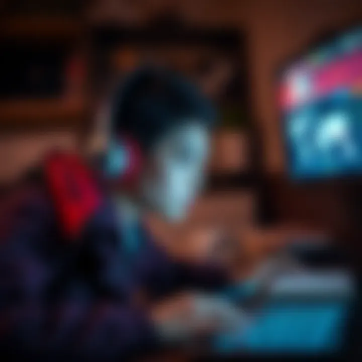 An individual practicing language skills with interactive technology.