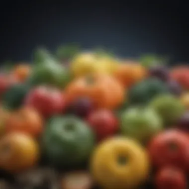 GMO vs Non-GMO Produce A diverse array of fruits and vegetables, highlighting GMO and non-GMO options