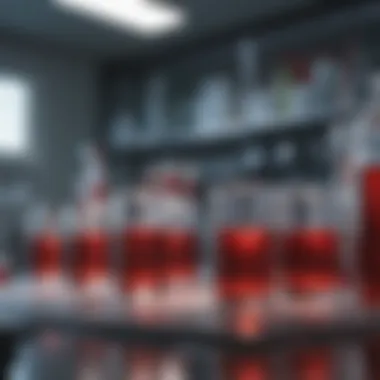 Innovative Laboratory Developments in Blood Substitutes Depiction of artificial blood products in a laboratory setting