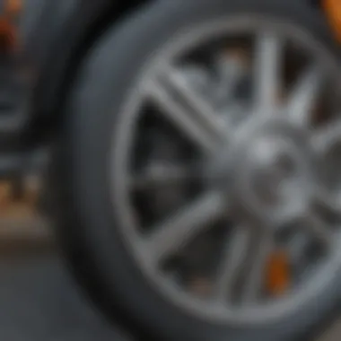 A close-up view of the wheels on a mobility cane highlighting its features