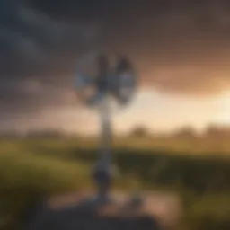An anemometer measuring wind speed in an open field