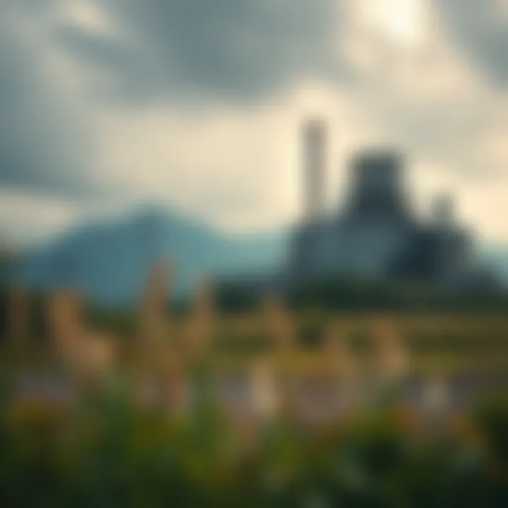 Landscape of a decommissioned nuclear facility covered in nature