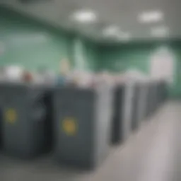 Medical waste segregation bins in a hospital setting