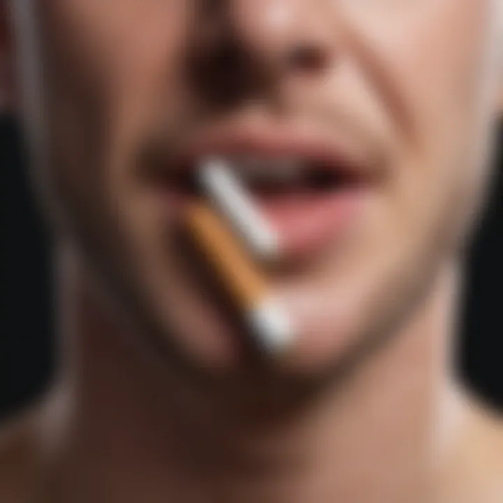 A close-up view of a quit smoking strip being placed on a tongue