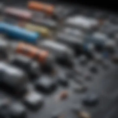 The Lifecycle of Battery Components Batteries and components for electric vehicles arranged aesthetically