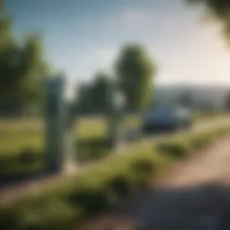 Electric vehicle charging station in a green landscape