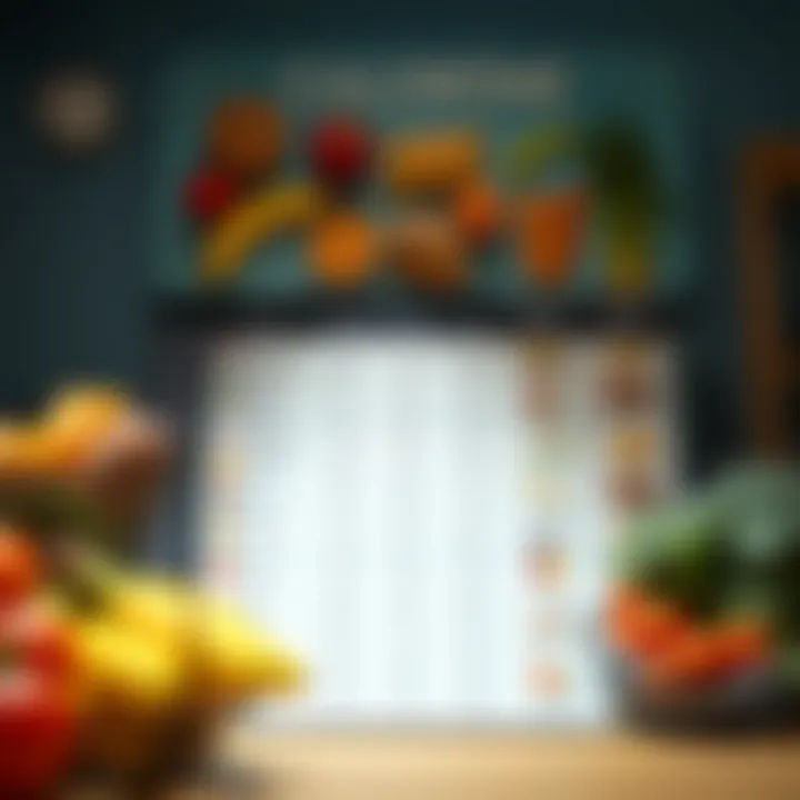 Caloric intake chart showcasing various food items and their respective calorie counts