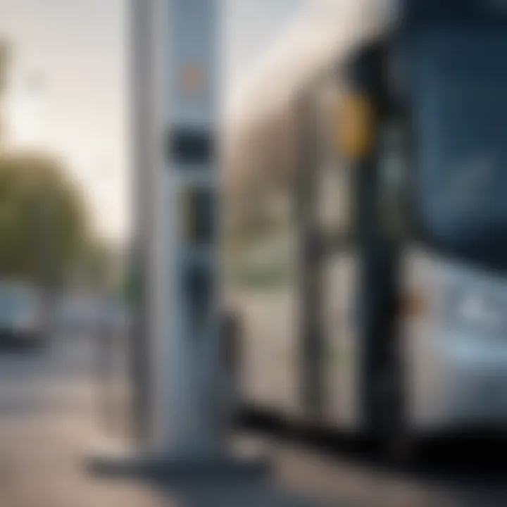 Close-up of electric bus charging station technology