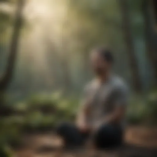 An individual meditating in a serene environment.