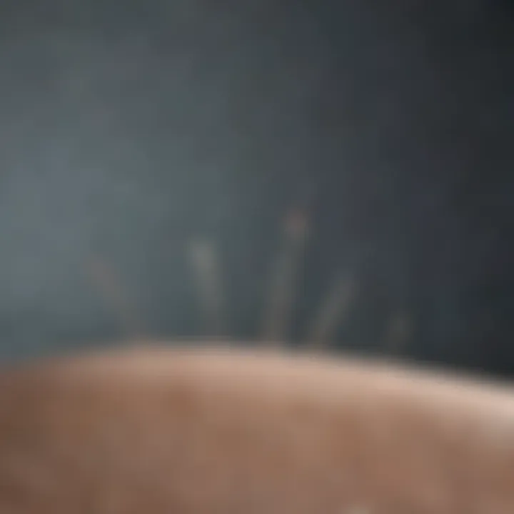 Acupuncture needles arranged on a serene background