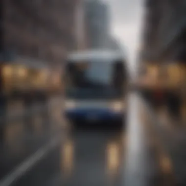 Socio-Economic Impact of Greyhound Transport A cityscape highlighting the socio-economic impact of greyhound transport on urban areas