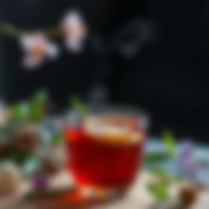 An herbal tea infusion with soothing elements, symbolizing tranquility