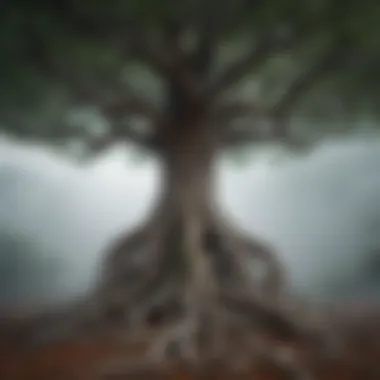 Interconnected Roots of Existence A tree with intertwined roots representing interconnectedness
