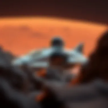 Future Crewed Spacecraft for Mars Exploration A futuristic crewed spacecraft designed for Mars travel