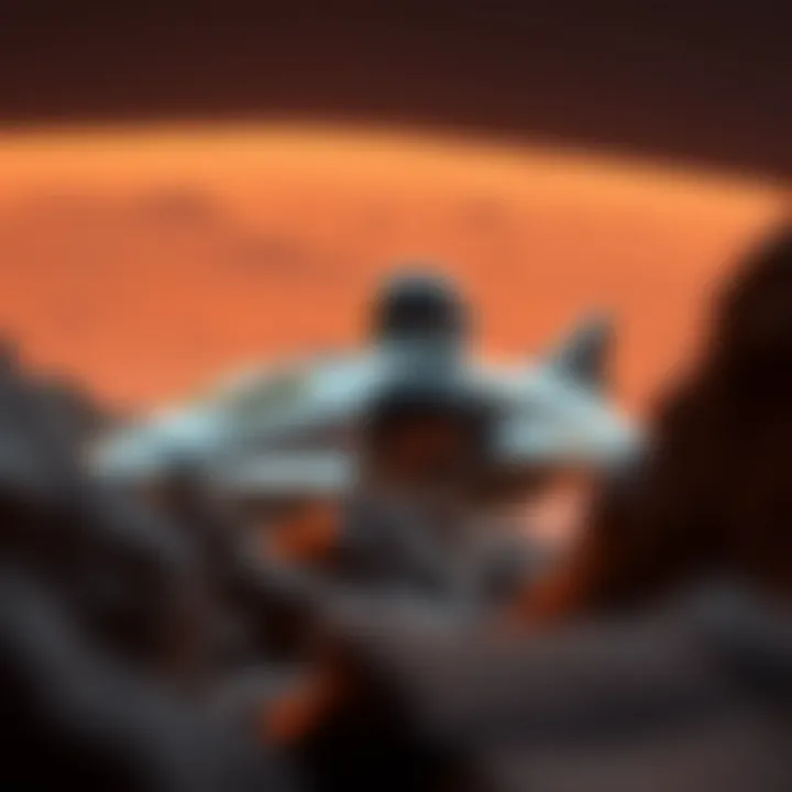 Future Crewed Spacecraft for Mars Exploration A futuristic crewed spacecraft designed for Mars travel