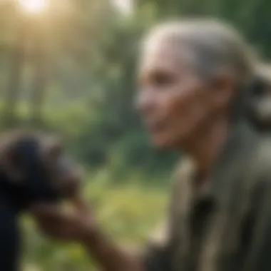 Jane Goodall observing chimpanzees in the wild