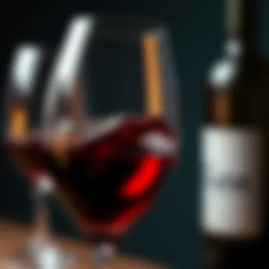 A close-up of a wine glass capturing the rich color and clarity of red wine