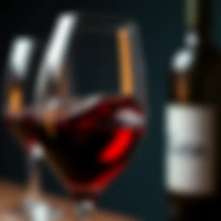 A close-up of a wine glass capturing the rich color and clarity of red wine