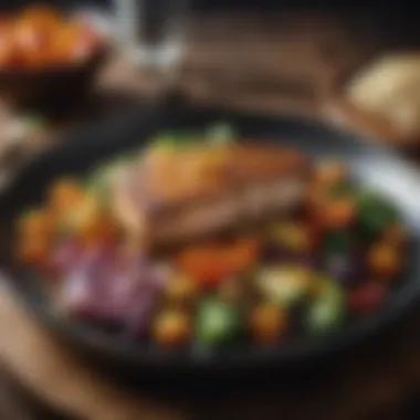 Vibrant Dish with Vegan Fish Steak A vibrant dish featuring vegan fish steak paired with colorful vegetables