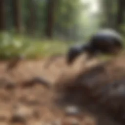 A close-up view of ants navigating their environment