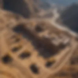 Aerial view of a large gold mining site showing machinery and infrastructure