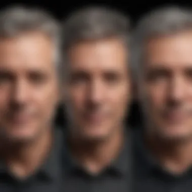 A split image of gray hair transitioning through different color stages.