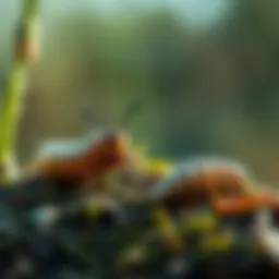 Detailed view of insect larvae in their natural habitat