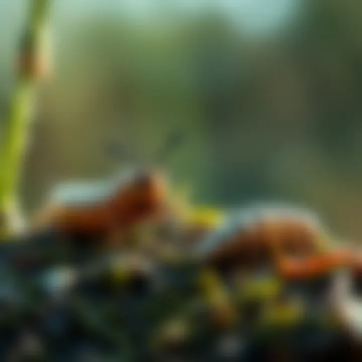 Detailed view of insect larvae in their natural habitat