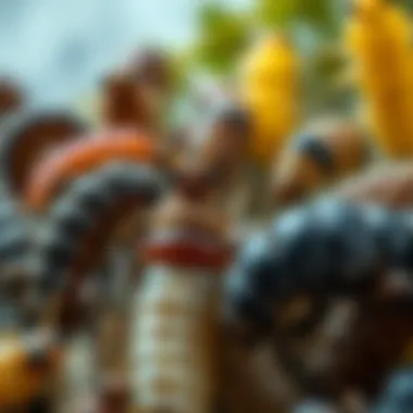 Diverse species of insect larvae displaying unique adaptations