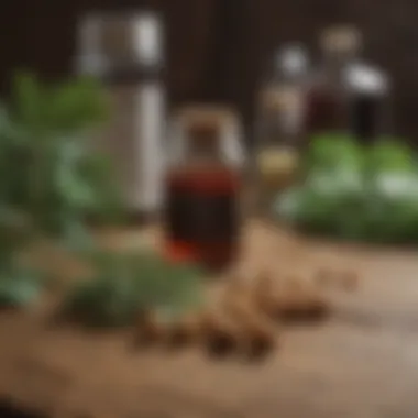 A close-up of herbal supplements on a wooden table