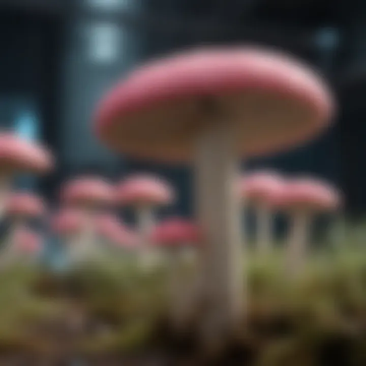 Research laboratory with scientists studying the effects of mushrooms on breast cancer cells.