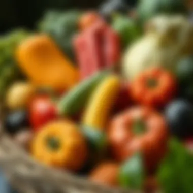 Fresh fruits and vegetables in a basket