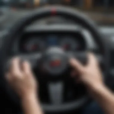 A close-up of a steering wheel with a calm hand grip, illustrating control and steadiness.