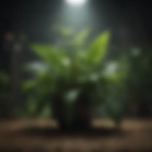 A lush green plant thriving in a dimly lit environment