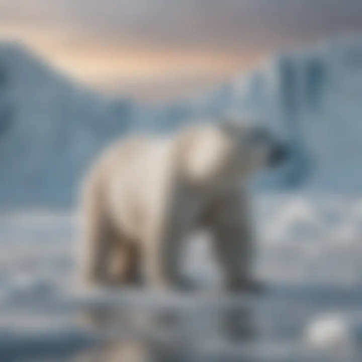 Polar bear on thinning ice demonstrating habitat loss