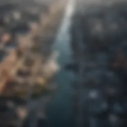 Aerial view of polluted urban environment