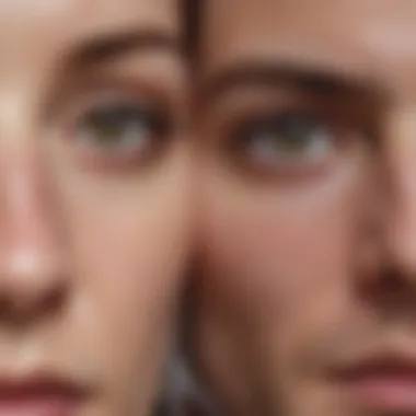 A close-up of two individuals engaged in prolonged eye contact, showcasing the intensity of their connection.