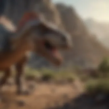 Scientific Narratives and Dinosaurs An abstract visualization of scientific narratives, blending imagery of dinosaurs with elements of storytelling.