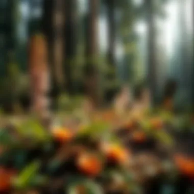 Ecological interactions in a redwood ecosystem, including diverse flora