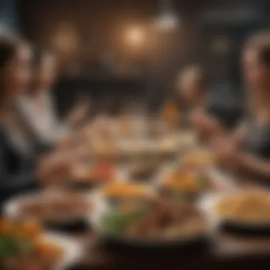 Societal Influences: The Role of Social Settings in Dietary Choices A social gathering with diverse food options illustrating societal influences on diet.
