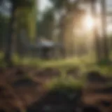 A drone planting trees in a verdant landscape