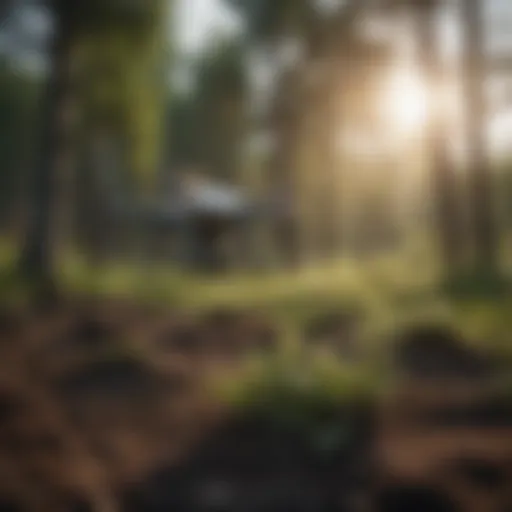 A drone planting trees in a verdant landscape