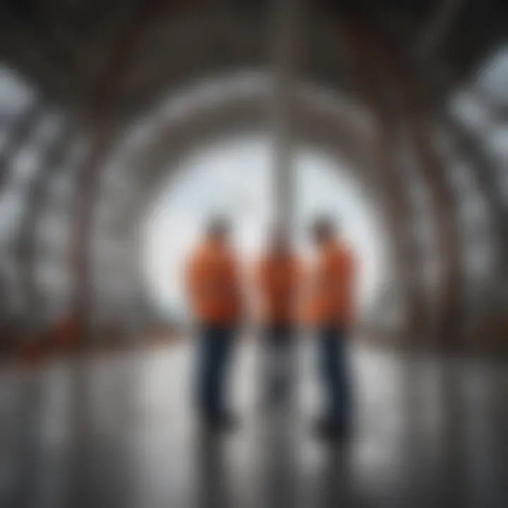 Workers collaborating on the construction of a wind turbine facility