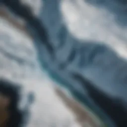 Aerial view of a melting glacier highlighting climate change