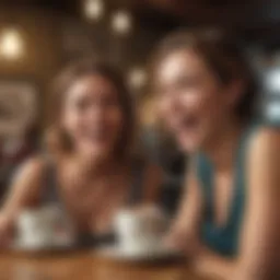 A group of friends sharing a laugh in a vibrant café