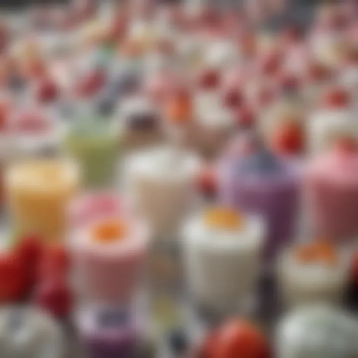 A vibrant display of various yogurt types showcasing their probiotic diversity