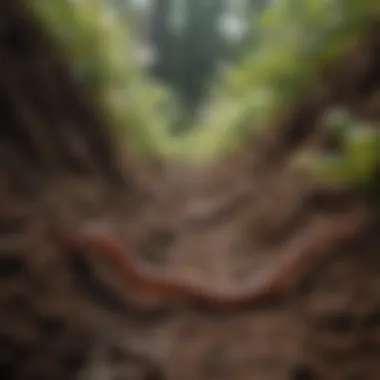 Close-up of earthworm activity in rich soil