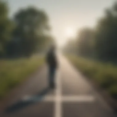 A conceptual image showing a person standing at the crossroads of environmental awareness and mental health.