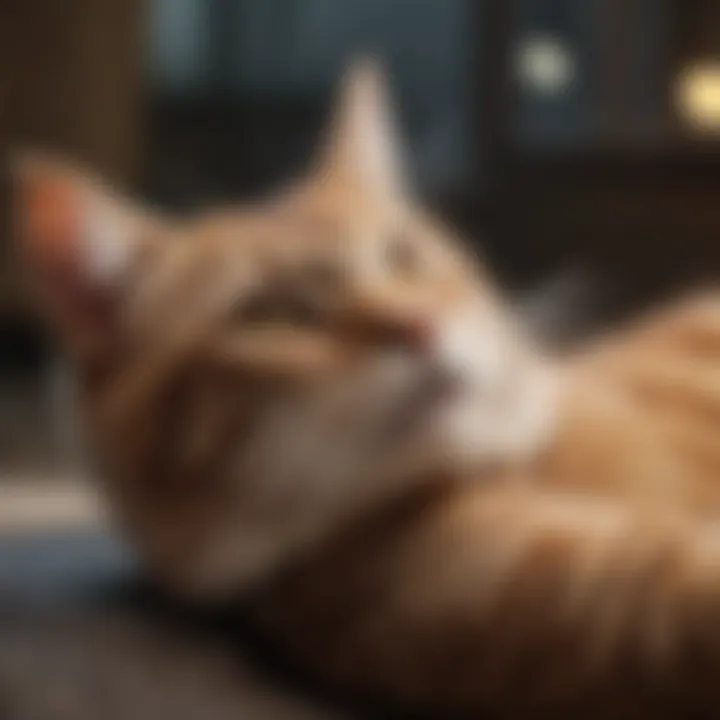A cat displaying a relaxed posture, indicating contentment.