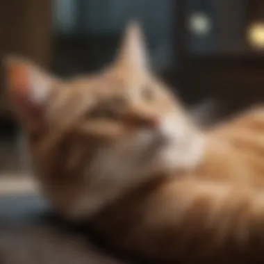 Content Feline: The Art of Relaxation A cat displaying a relaxed posture, indicating contentment.
